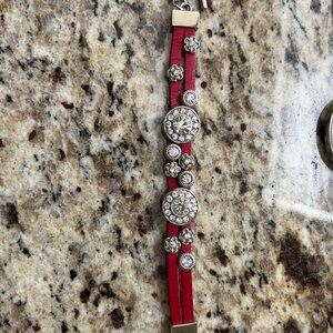 Red leather and Silver Bracelet
